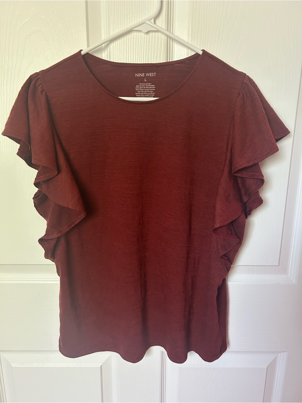 Nine West Brown Flutter Short Sleeve Blouse Size Large